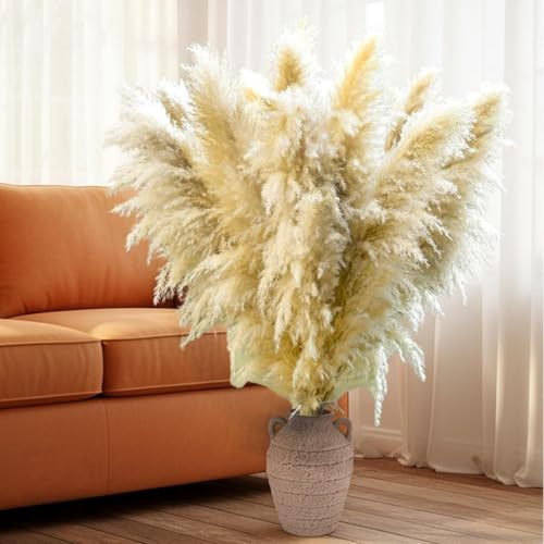 crafity 20 Stück Pampasgras Groß Trockenblumen XXL Pampasgras 90cm Natürliche Pampas Flauschige Getrocknete Blumen Bouquet für Hochzeit Wohnzimmer Schlafzimmer Beige und Weiß