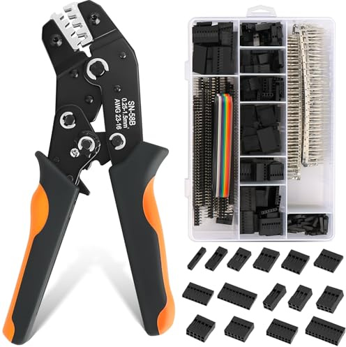 QLOUNI SN-58B crimptång med 2320 DuPont-kontakter 2,54 mm, AWG23-16 stift raka och vinklade hane/hona med 1,5 m platt kabel för Arduino PCB