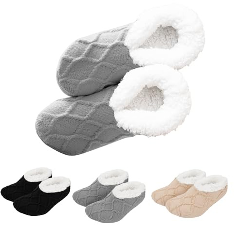 BOYSSPAA Fluffy Slipper Socks for Women Non-Slip Home Socks with Soft Fluff Lining Knitted Warm Winter Bed Socks Cozy Gifts