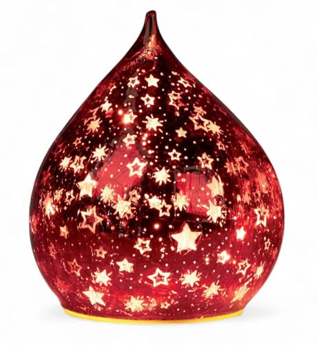 formano LED Deko Farbglas Tropfen Sterne Rot 16cm Glasleuchte in Crackle-Optik + Timer (6h an/18h aus), Batteriebetrieben. - Stimmungslicht für Winter & Weihnachten Dekoleuchte für gemütliches Zuhause