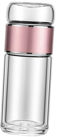 Hemobllo Botella de Vidrio para Infusiones Resistente al Calor y Prueba de Fugas con Colador Integrado para Té Suelto Portátil Rosa Dorado