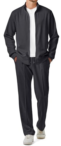 JMIERR Sports Suit 2 Piece Set Sweatsuits Loungewear Sets Stretch Tracksuit with Jacket and Pants Full-zip Knit Mens Gym Warm Up Suits Casual Daily Outfit Essentials, L, Dark Grey