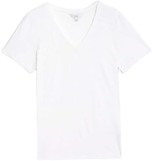 Marks & Spencer Camiseta de Cuello de Pico de Algodón Puro para Mujer, Ajuste Relajado