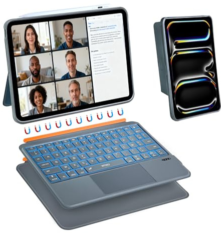 WIWU iPad 11 Pro Hülle mit Tastatur M5 3 in 1 Magnetische Abnehmbare Tasche Tastatur Ständer 7 Farbige Hintergrundbeleuchtete Tasten mit Touchpad (Grau,for iPad Pro 11(M4/M5 2024/2025))