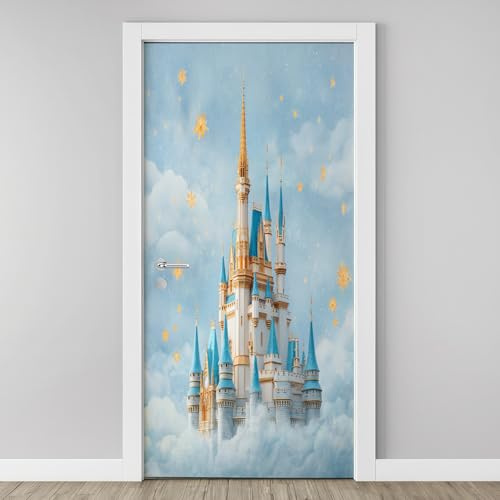 Kinder Märchen Schloss 3D Türtapete Selbstklebend, Prinzessin Schloss Türfolie, 77 x 200 cm PVC Entfernbar Türposter Wandaufkleber für Schlafzimmer Küche Wohnzimmer Badezimmer Dekorationen K2m77