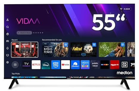 MEDION 138,8 cm (55 Zoll) Ultra HD Fernseher (Smart-TV, 4K, HDR10, VIDAA Store, HBO Max, MagentaTV, Prime Video, Disney+, DAZN, Paramount+, HbbTV, PVR, Bluetooth, MD 855301)