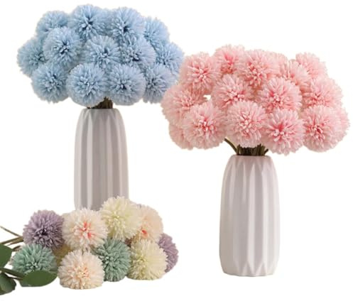 Eawfgtuw Ramo de bolas de crisantemo artificial, 12 piezas/10 piezas de flores de seda de 32 cm de altura para el hogar, estante de mesa, boda, fiesta, arreglo, decoración en blanco, azul, verde, rosa