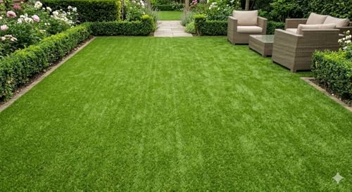 GrecoShop Prato Sintetico 2 * 25m = 50m² Tappeto Erba Artificiale Altezza 7 mm Manto Erboso Drenante per Giardino Terrazzo Balcone Esterno Realistico Resistente UV Facile Installazione