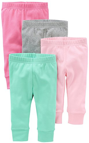 Simple Joys Baby Girl's 4 pack pant Pants, Pink/Grey, 3-6 Months