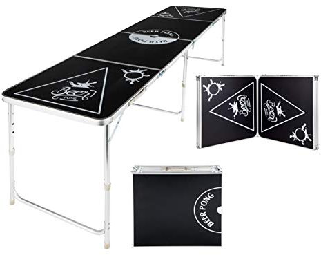 Beer Pong Tisch - Bier Pong Tisch aus Aluminium (höhenverstellbar und zusammenklappbar), für verschiedene Trinkspiele mit Bier