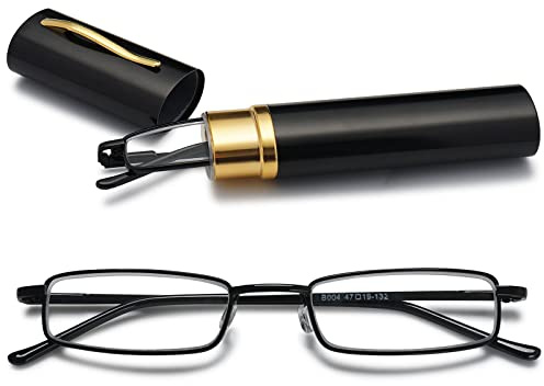 VEVESMUNDO Herren Lesebrille Mini Reise Kleine Kompakte Schmal Metall Lesehilfe Brillen Mit Etui +1.0,+1.5,+2.0,+2.5,+3.0,+3.5,+4.0