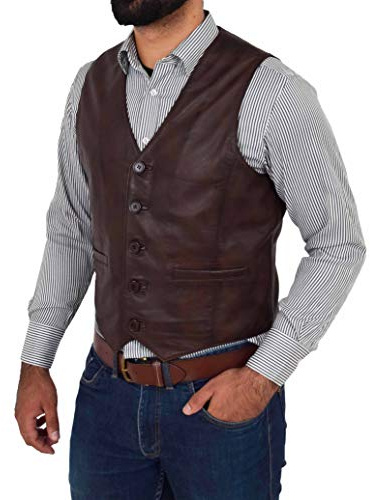 Herren Volles Leder Weste Braun Gilet Traditionell Intelligente Weste - King