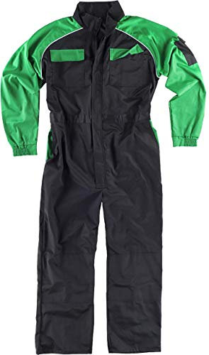 WorkTeam Buzo Recto con Cuello de Tira, Mangas y Detalles bicolores, Mono de Trabajo. Hombre Negro+Verde Pistacho 60