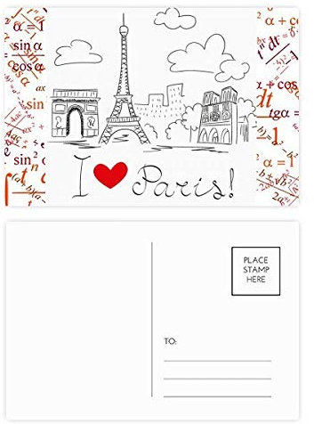 Postkarten-Set I Love Paris Frankreich, Eiffelturm, 20 Stück