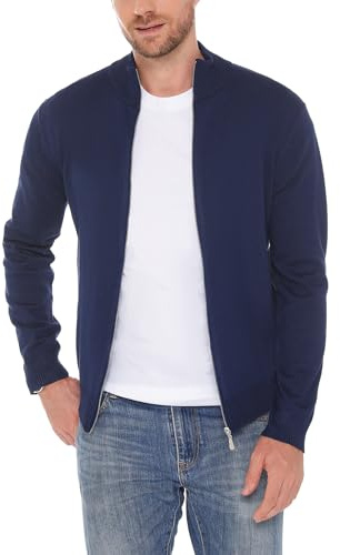 iClosam Cardigan da Uomo Casual Slim Leggero Maglione Maglia Waffle Sweater Pullover Giacca Coat con Zip Invernale B-Blu Navy,S