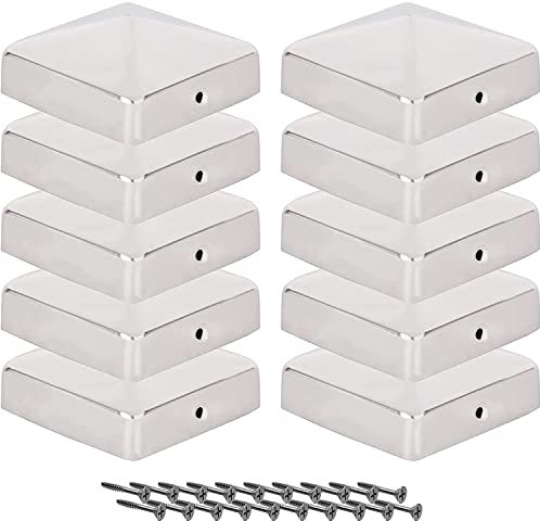 Copertura per pali 7x7 cm - 10 pezzi, 70x70 mm, acciaio inossidabile per pali di recinzione/metallo per pali di recinzione, forma piramidale - coperchio per pali 7x7 /Copripali per recinzioni in legno
