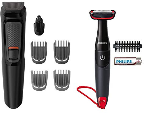 Philips Grooming Kit Series 3000 MG3710/85 Bartschneider für Herren, Barttrimmer, Nase, Ohren, 6 in 1