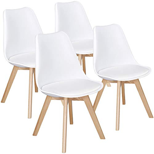 Yaheetech Dining Chairs Set of 4 PU Leather Soft Padded Kitchen Chair White