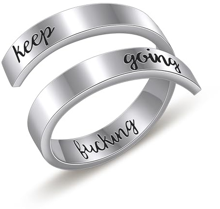 AILUOR Inspirational Ring, Edelstahl Gravur Ring Einstellbare Inspirierender Schmuck Einstellbare Persönlichkeit Ermutigung 'Keep Going' für Männer Frauen