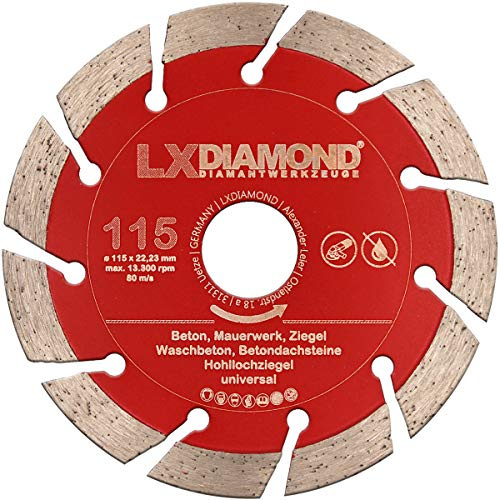 LXDIAMOND Diamant-Trennscheibe 115mm x 22,23mm PROFI Diamantscheibe Beton Stein Mauerwerk Ziegel Waschbeton für Winkelschleifer 115 mm