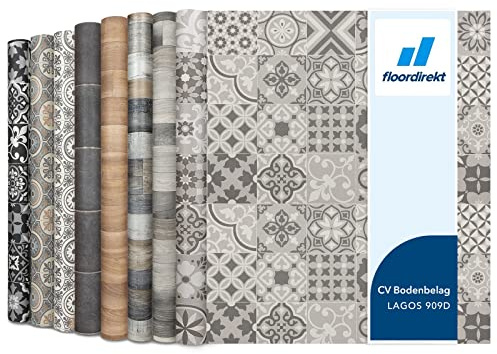 Floordirekt PVC Bodenbelag Meterware nach Maß Vinylboden, CV Linoleum für Küche & Balkon in Holzoptik, Fliesenoptik, Steinoptik - robust & pflegeleicht 200 x 400 cm | Plaza | Lagos 909d