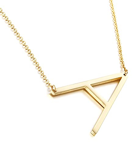 HIJONES Damen Edelstahl Sideways Initial Letter Halskette Choker Kette Alphabet Anhänger