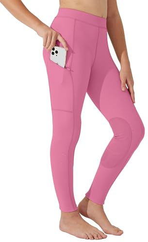 Willit Girls Horse Riding Pants Tights Kids Equestrian Breeches Knee-Patch Youth Schooling Tights Zipper Pockets Pink XL