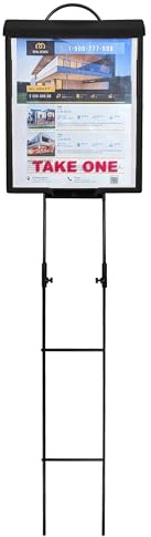 Outdoor Real Estate Brochure Box with Portable Two-Piece Metal Yard Stand Holds 250 Flyers, 60 Business Cards Easy-Install Marketing Display (1 Pack - Black)