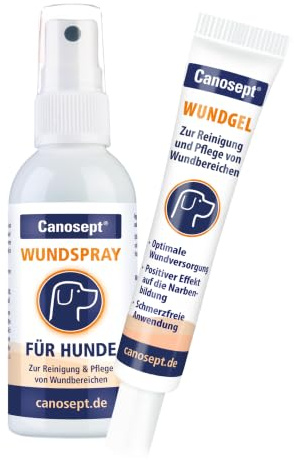 Canosept Wundspray für Hunde 75ml - Entzündungshemmendes Spray zur Reinigung von Wunden & Unterstützung von Wundheilung + Wundgel für Hunde 20ml - Wundsalbe Hund - Beugt Infektionen vor