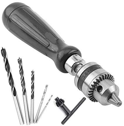 ASDUU Handbohrer-Set, 5-in-1-Schraubstock für manuelle Werkzeugstifte mit Bohrfutterschlüssel und 5 Spiralbohrer-Bits für Holz, Schmuck, feine Handarbeit, elektronische Montage und Modellbau-Bohrer