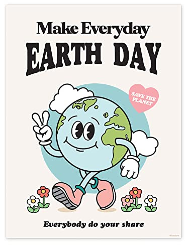 Artivo Retro Earth Day Poster, Earth Wall Art, Vintage Character Dorm Poster