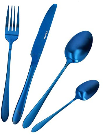 HOMLA Abele Set de 16 Couverts en Acier Inoxydable - Couverts Élégants avec Couteau, Fourchette, Cuillère, Cuillère à café - Couverts de Table pour la Maison - Kit pour 4 Personnes - Bleu Foncé Mat