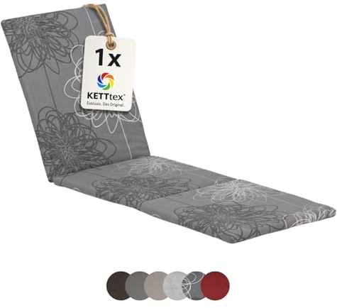 KETTtex EXKLUSIV Auflage Liege Anthrazit Floral I Gartenliege Polster 200x60x4cm I KTH2 Liegenauflage weich & hautfreundlich I robuste Liege-Auflage I pflegeleichtes Liegekissen I Dessin 8519
