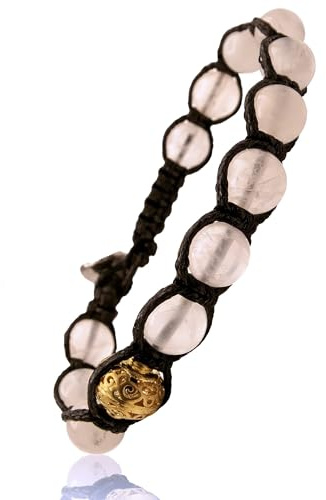 Samsara Bracciale Tibetano Buddista - shamballa con pietra in Quarzo Rosa - Filo in cotone cerato nero