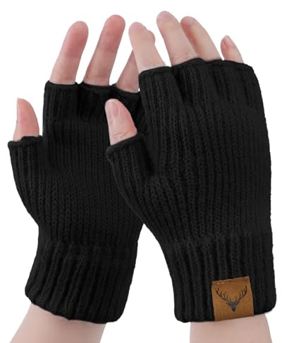BLURBE Women Fingerless Gloves - Winter Warm FingerIess Mittens Ladies Thermal Knitted Half Finger Gloves Wool Blend Soft Winter Gloves for Women Girls Outdoor Driving Working Typing Gifts UK