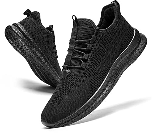 FUJEAK Herrskor promenadlöpning gym slip-on tennis sneakers joggingbyxor sport vardag utomhus mode joggingskor lätta andningsbara bekväma, 01svart, 42.5 EU