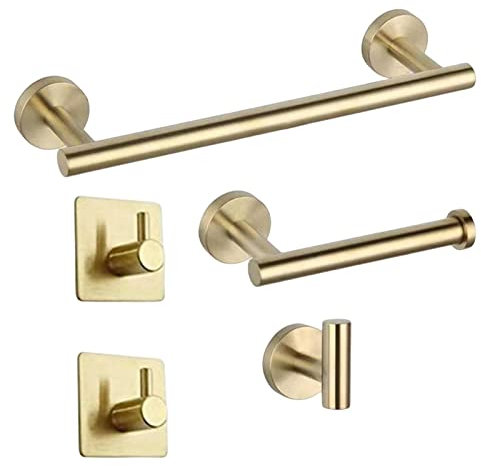 Set di Accessori da Bagno in Acciaio Inox, 5 Pezzi - Portasciugamani antiruggine, Porta Carta igienica, appendini, da Parete, Installazione Senza Fori
