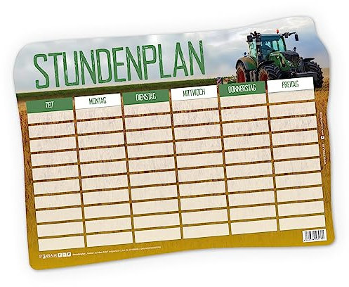 itenga Stundenplan DIN A4 magnetisch Motiv Schmetterling 31x22,5cm abwischbar z.B für den Kühlschrank für Mädchen (Traktor auf dem Feld)