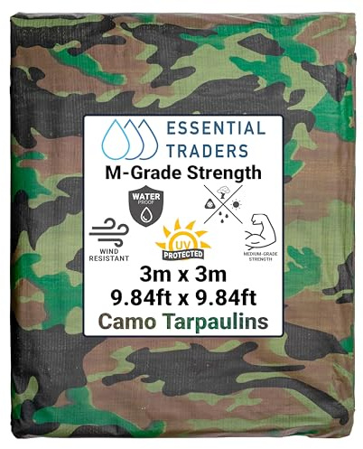 Premium Camouflage Heavy Duty Tarpaulin, 90gsm Waterproof Cover Ground Sheet Forest Tarp, Army Camo Basha, Weatherproof Tear & UV Resistance Military Sheet (3m x 3m)