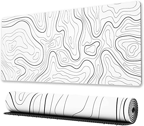 Donboly Topographische Karte Erweiterte Gaming Computer Maus Mat, Minimalistische Schreibtisch Mat Mauspad XXL, Große Gaming Maus Mat mit genähten Kanten Tischmatte (weiß, 80cmx30cm)