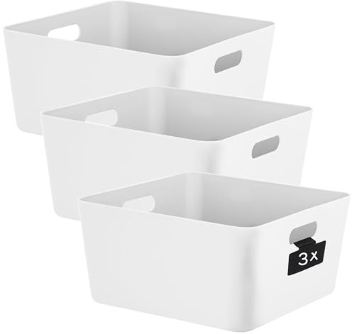 3 x Ordnungsbox mit Beschriftungsclips 15cm hoch weiß 30x30cm Kunststoff