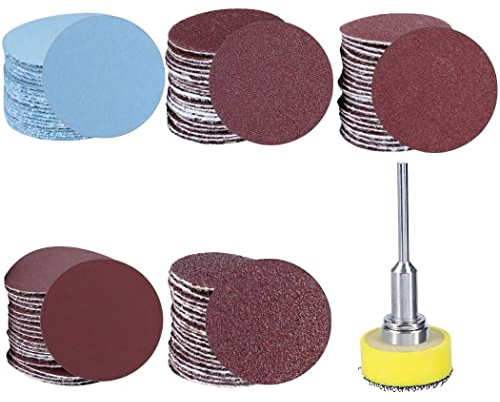 Treki 100 Stück 25mm Schleifscheiben Pad Kit mit Schleifteller 3mm Schaft Mini Schleifpapier Klett Set 100/180/240/1500/3000er Körnung, Schleifblüten Schleifpads für Bohrmaschine Polieren Holz Metall