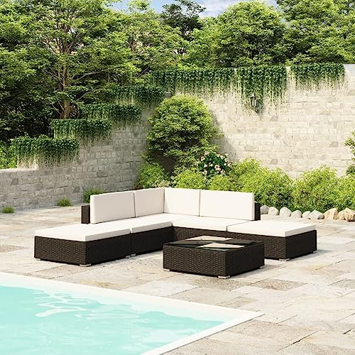 BUKSCYJS GartenmöBel Set,6-TLG. Garten-Lounge-Set mit Auflagen Poly Rattan Schwarz FüR Garten, Terrasse, AußEnbereich, Balkon