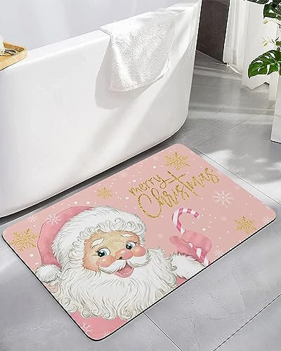 Zerbino Ingresso Buon Natale Babbo Natale Fiocco di Neve Inverno Rosa - Tappeto Entrata Interno Essorbente Lavabile per Corridoi Cucina 40X60Cm