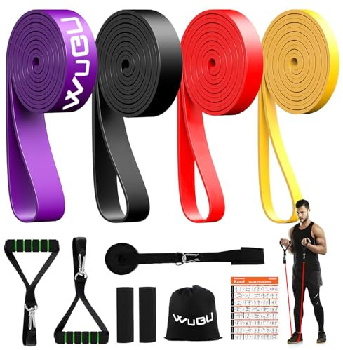 WuGU Bande Elastici Fitness di 4 Livelli di Resistenza, con Ancoraggio Porta, Maniglie e Cover Protettiva, Elastici Palestra per Stretching, Allenamenti di Resistenza, Potenziamento Muscolare