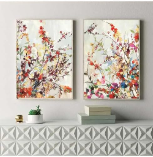 NXMYDBD Abstraktes Blumenbild auf Leinwand, Wandkunst, minimalistisches modernes Modeplakat und Druck für die Dekoration des Wohnzimmers zu Hause, 60 x 80 cm (24 x 31 Zoll) x2, ungerahmt