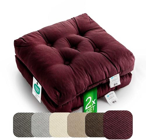 etérea Sitzkissen 42x42 cm 2er Set - Bordeaux 8 cm hoch - Bodenkissen für Indoor, Outdoor, Küche, Garten, Auflage - Heidi Stuhlauflage - 2 Stück Stuhlkissen 40x40 cm Bordeaux