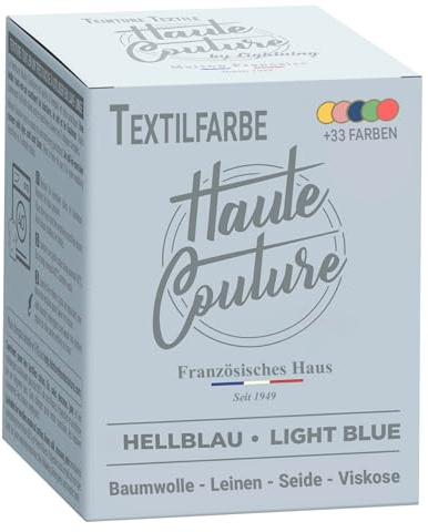 Haute Couture - Colorante Per Tessuti Blu - Blu Azzuro - 350g - Tintura per Tessuti Tutto in uno - Pronta all'uso per Vestiti e Tessuti