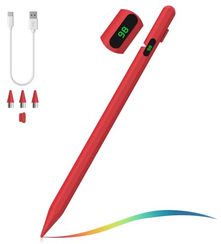 MoKo Stylus Pen für Touchscreen, Aktiver Universal Stylus Stift Kompatibel mit iPad/iPhone/Samsung (Nicht-S Pen)/Anderen iOS/Android Smartphone Tablet Geräten Tablet Stift mit Power Display, Rot