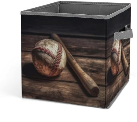 GFLFMXZW Baseball-Aufbewahrungskörbe aus Holz, Schrank-Organizer-System, faltbare Aufbewahrungswürfel mit Griffen, Spielzeugbox, Kleideraufbewahrungskorb, große Kapazität, Aufbewahrungsboxen für